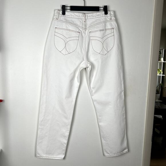 Rolla's Women 29 Classic Straight High Rise Regular Fit White Jeans Brown Trim - Picture 3 of 12